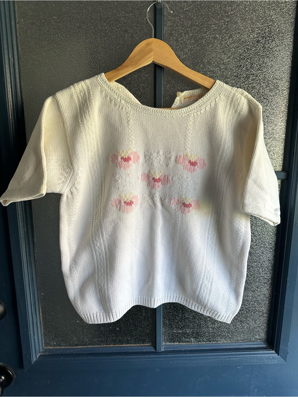 Brooks Brothers Knit Top with Pink Floral Motifs